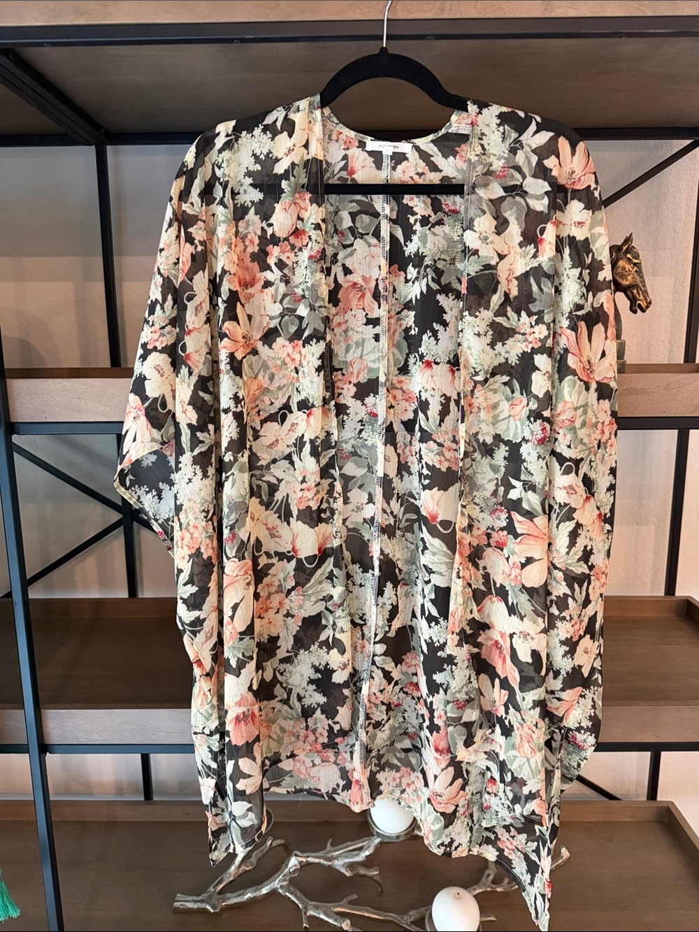 Maurices Floral Sheer Kimono Cardigan in Black, Pink, Cream